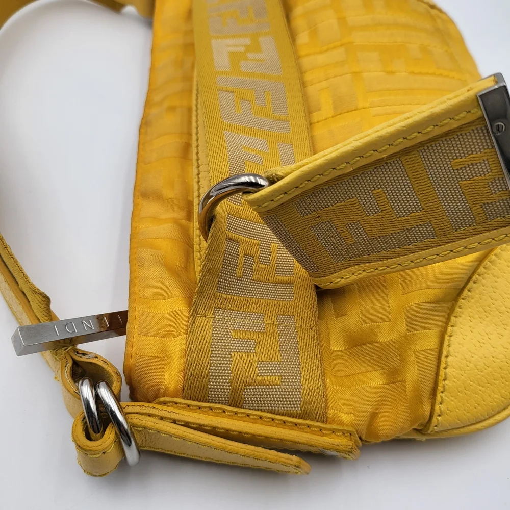 Fendi Yellow Zucca Tessuto palmati Baguette Shoulder Handbag..Authentic w/COA. - Picture 7 of 15